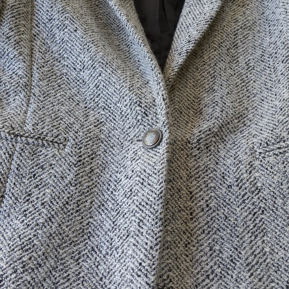Tweed Black White Herringbone Wool Lined Blazer Jacket 2P 2 Petite XS Small